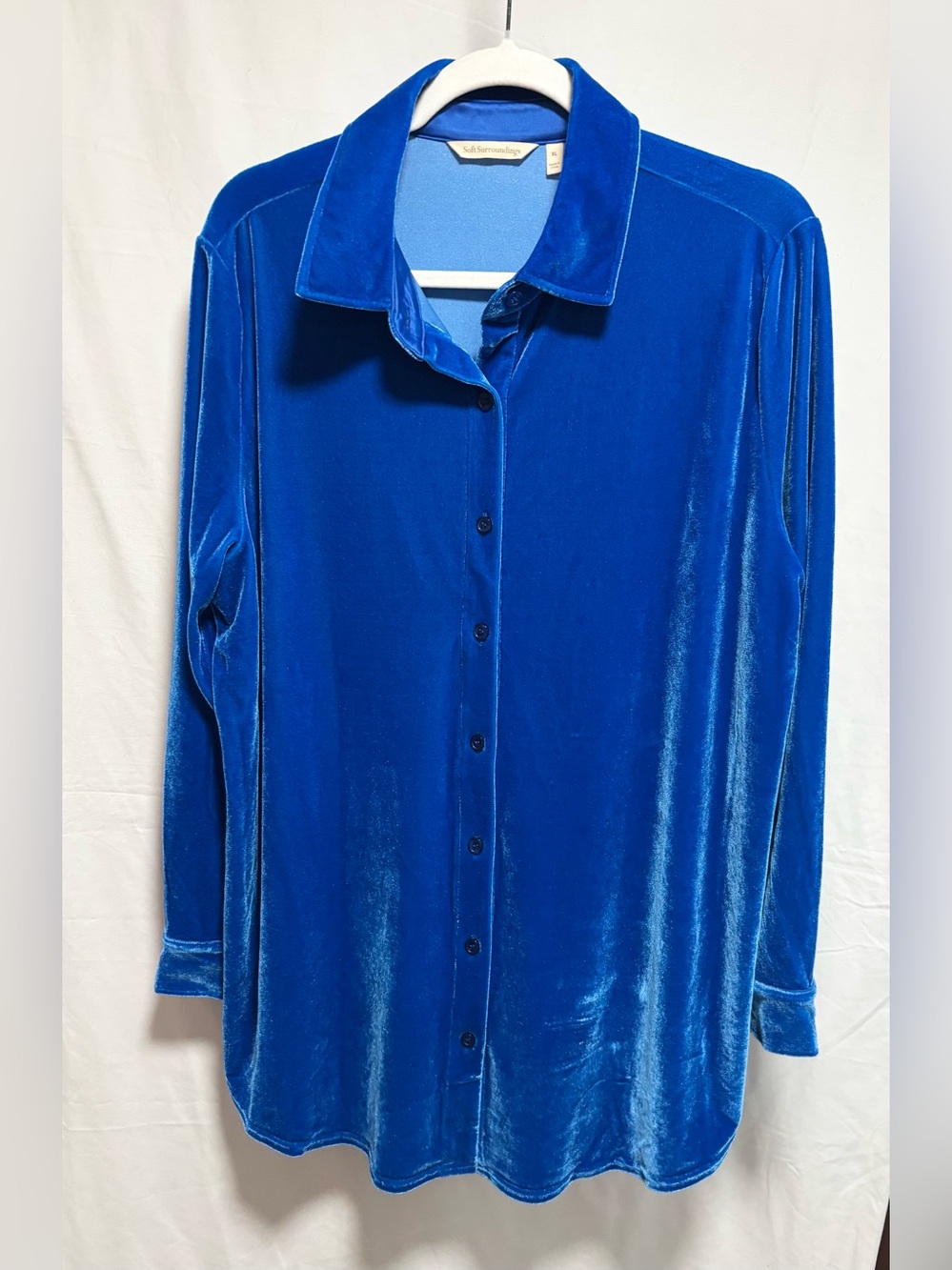 Soft Surroundings Velvet Button-Front Tunic - Cobalt Blue